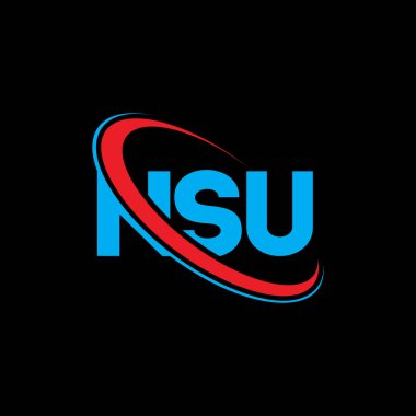 NSU logosu. NSU mektubu. NSU harf logosu tasarımı. Çember ve büyük harfli monogram logosuna bağlı baş harfler NSU logosu. Teknoloji, iş ve emlak markası için NSU tipografisi.