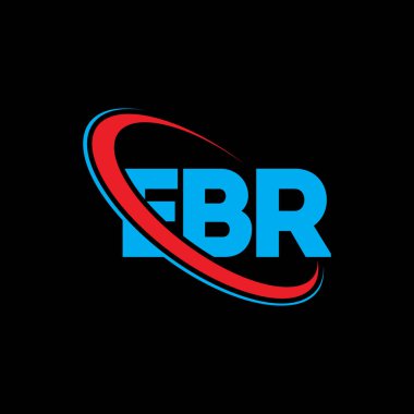 EBR logosu. EBR mektubu. EBR harf logosu tasarımı. Çember ve büyük harfli monogram logosuna bağlı baş harfler. Teknoloji, iş ve emlak markası için EBR tipografisi.