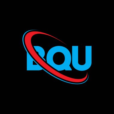 BQU logosu. BQU mektubu. BQU harf logosu tasarımı. Çember ve büyük harfli monogram logosuyla birleştirilmiş BQU logosu. Teknoloji, iş ve emlak markası için BQU tipografisi.