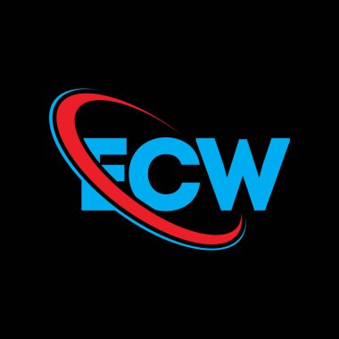 ECW logosu. ECW mektubu. ECW harf logosu tasarımı. Çember ve büyük harfli monogram logosuna bağlı baş harfler. Teknoloji, iş ve emlak markası için ECW tipografisi.