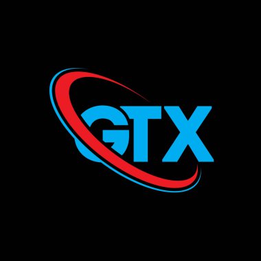 GTX logosu. GTX mektubu. GTX harfli logo tasarımı. Çember ve büyük harfli monogram logosuyla birleştirilmiş GTX logosu. Teknoloji, iş ve emlak markası için GTX tipografisi.