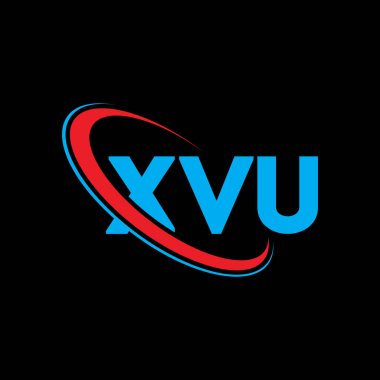 XVU logosu. XVU mektubu. XVU harf logosu tasarımı. Çember ve büyük harfli monogram logosuna bağlı XVU logosu. Teknoloji, iş ve emlak markası için XVU tipografisi.