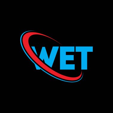 Islak logo. Islak mektup. Islak mektup logosu tasarımı. Çember ve büyük harfli monogram logosuna bağlı WET logosu. Teknoloji, iş ve emlak markası için WET tipografisi.