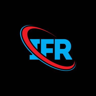 IFR logosu. IFR mektubu. IFR mektup logosu tasarımı. Daireye ve büyük harfli monogram logosuna bağlı ilk IFR logosu. Teknoloji, iş ve emlak markası için IFR tipografisi.