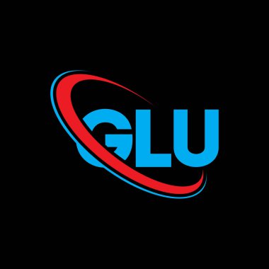 GLU logosu. GLU mektubu. GLU harf logosu tasarımı. Çember ve büyük harfli monogram logosuyla birleştirilmiş GLU logosu. Teknoloji, iş ve emlak markası için GLU tipografisi.