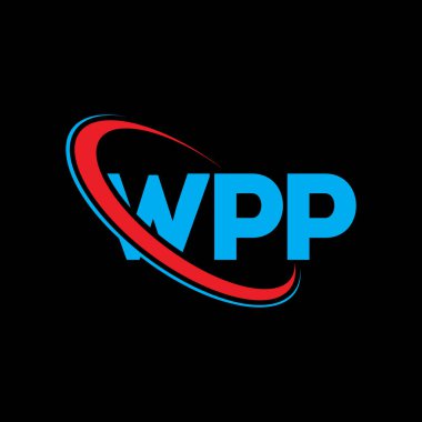 WPP logosu. WPP mektubu. WPP mektup logosu tasarımı. Çember ve büyük harfli monogram logosuna bağlı WPP logosu. WPP teknoloji, iş ve emlak markası tipografisi.