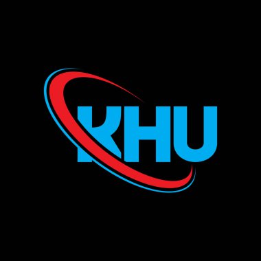 KHU logosu. KHU mektubu. KHU harf logosu tasarımı. Çember ve büyük harfli monogram logosuna bağlı KHU logosu. Teknoloji, iş ve emlak markası için KHU tipografisi.