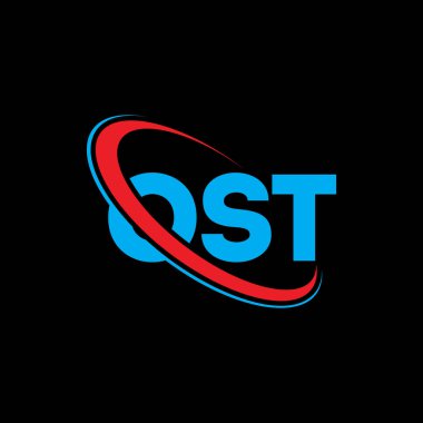 OST logosu. Son mektup. OST harfi logo tasarımı. Çember ve büyük harfli monogram logosuna bağlı OST logosu. Teknoloji, iş ve emlak markası için OST tipografisi.