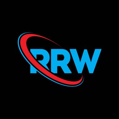 RRW logosu. RRW mektubu. RRW harfli logo tasarımı. Daireye ve büyük harfli monogram logosuna bağlı RRW logosu. Teknoloji, iş ve emlak markası için RRW tipografisi.