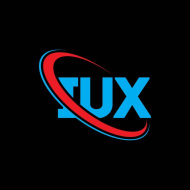 IUX logosu. IUX mektubu. IUX harfli logo tasarımı. Daireye ve büyük harfli monogram logosuna bağlı IUX logosu. Teknoloji, iş ve emlak markası için IUX tipografisi.