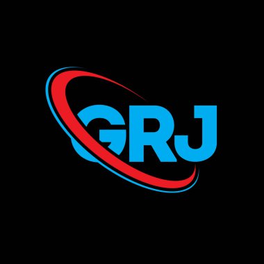 GRJ logosu. GRJ mektubu. GRJ harf logosu tasarımı. Çember ve büyük harfli monogram logosuyla birleştirilmiş GRJ logosu. Teknoloji, iş ve emlak markası için GRJ tipografisi.