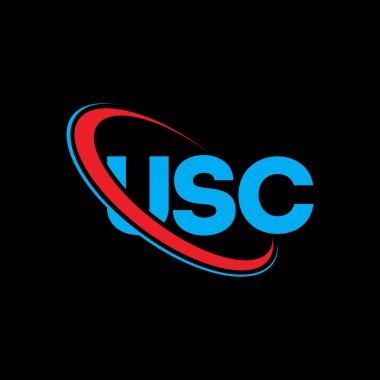 USC logosu. USC mektubu. USC harf logosu tasarımı. Çember ve büyük harfli monogram logosuna bağlı USC logosu. USC teknoloji, iş ve emlak markası tipografisi.