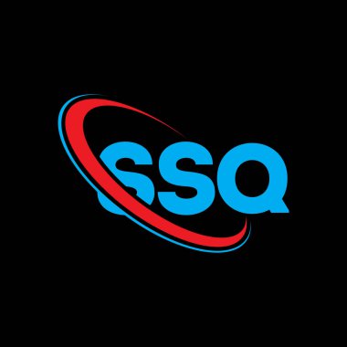 SSQ logosu. SSQ mektubu. SSQ harf logosu tasarımı. Çember ve büyük harfli monogram logosuna bağlı baş harfler SSQ logosu. Teknoloji, iş ve emlak markası için SSQ tipografisi.