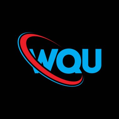 WQU logosu. WQU mektubu. WQU harf logosu tasarımı. Çember ve büyük harfli monogram logosuna bağlı baş harfler WQU logosu. WQU teknoloji, iş ve gayrimenkul markası tipografisi.