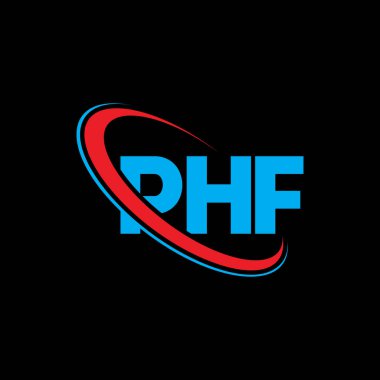 PHF logosu. PHF mektubu. PHF mektup logosu tasarımı. Çember ve büyük harfli monogram logosuyla birleştirilmiş PHF logosu. Teknoloji, iş ve emlak markası için PHF tipografisi.