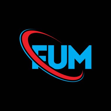 FUM logosu. FUM mektubu. FUM harf logosu tasarımı. Çember ve büyük harfli monogram logosuna bağlı FUM logosu. Teknoloji, iş ve emlak markası için FUM tipografisi.