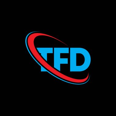 TFD logosu. TFD mektubu. TFD mektup logosu tasarımı. Çember ve büyük harfli monogram logosuna bağlı TFD logosu. Teknoloji, iş ve emlak markası için TFD tipografisi.