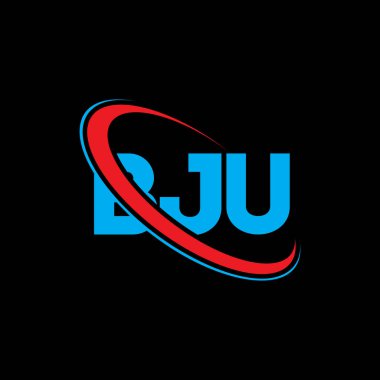 BJU logosu. BJU mektubu. BJU mektup logosu tasarımı. Çember ve büyük harfli monogram logosuna bağlı BJU logosu. Teknoloji, iş ve emlak markası için BJU tipografisi.