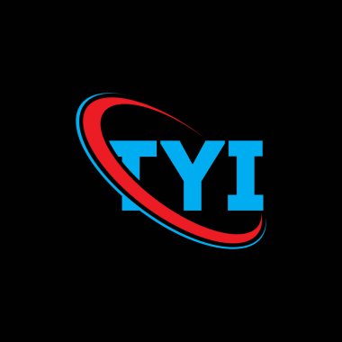 TYI logosu. TYI mektubu. TYI harf logosu tasarımı. Çember ve büyük harfli monogram logosuna bağlı TYI logosu. Teknoloji, iş ve emlak markası için tipografi.