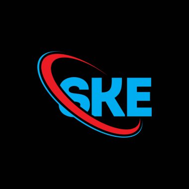SKE logosu. SKE mektubu. SKE mektup logosu tasarımı. Çember ve büyük harfli monogram logosuna bağlı SKE logosu. Teknoloji, iş ve emlak markası için SKE tipografisi.