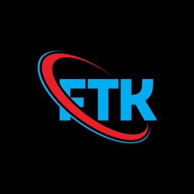 FTK logosu. FTK mektubu. FTK mektup logosu tasarımı. Çember ve büyük harfli monogram logosuna bağlı baş harfler FTK logosu. Teknoloji, iş ve emlak markası için FTK tipografisi.