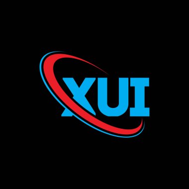 XUI logosu. XUI mektubu. XUI harfli logo tasarımı. Çember ve büyük harfli monogram logosuna bağlı XUI logosu. Teknoloji, iş ve emlak markası için XUI tipografisi.