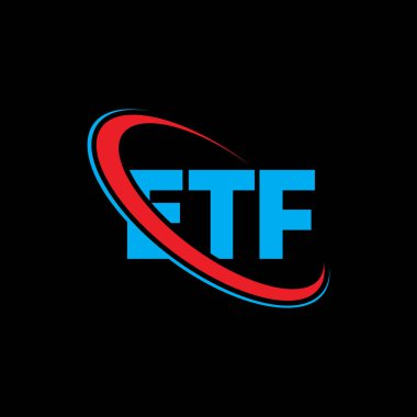 ETF logosu. ETF mektubu. ETF mektup logosu tasarımı. Çember ve büyük harfli monogram logosuna bağlı baş harfler. Teknoloji, iş ve emlak markası için ETF tipografisi.