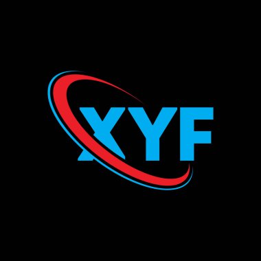 XYF logosu. XYF mektubu. XYF harf logosu tasarımı. Çember ve büyük harfli monogram logosuna bağlı XYF logosu. Teknoloji, iş ve emlak markası için XYF tipografisi.