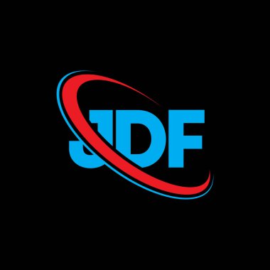 JDF logosu. JDF mektubu. JDF mektup logosu tasarımı. Çember ve büyük harfli monogram logosuna bağlı JDF logosu. Teknoloji, iş ve emlak markası için JDF tipografisi.