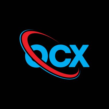 OCX logosu. OCX mektubu. OCX harf logosu tasarımı. Çember ve büyük harfli monogram logosuyla birleştirilmiş OCX logosu. Teknoloji, iş ve emlak markası için OCX tipografisi.