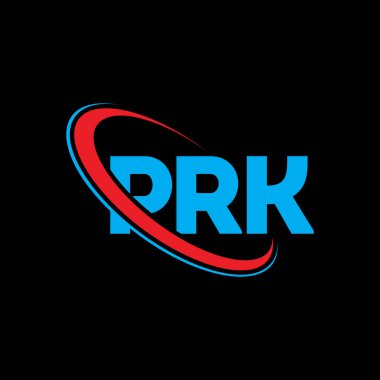 PRK logosu. PRK mektubu. PRK harf logosu tasarımı. Çember ve büyük harfli monogram logosuyla PRK logosunun baş harfleri. Teknoloji, iş ve emlak markası için PRK tipografisi.