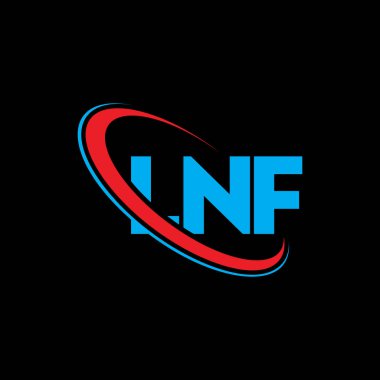 LNF logosu. LNF mektubu. LNF mektup logosu tasarımı. Çember ve büyük harfli monogram logosuna bağlı ilk LNF logosu. Teknoloji, iş ve emlak markası için LNF tipografisi.