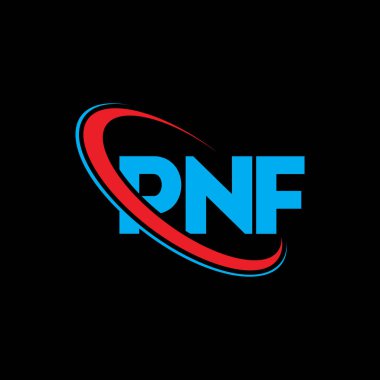 PNF logosu. PNF mektubu. PNF mektup logosu tasarımı. Çember ve büyük harfli monogram logosuyla birleştirilmiş PNF logosu. Teknoloji, iş ve emlak markası için PNF tipografisi.