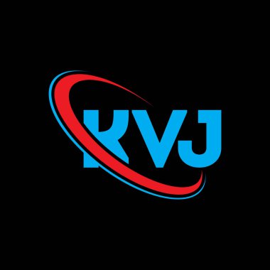 KVJ logosu. KVJ mektubu. KVJ harf logosu tasarımı. Çember ve büyük harfli monogram logosuyla birleştirilmiş KVJ logosu. Teknoloji, iş ve emlak markası için KVJ tipografisi.