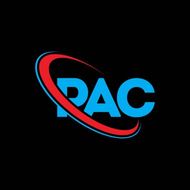 PAC logosu. PAC mektubu. PAC harf logosu tasarımı. Çember ve büyük harfli monogram logosuna bağlı PAC logosu. Teknoloji, iş ve emlak markası için PAC tipografisi.
