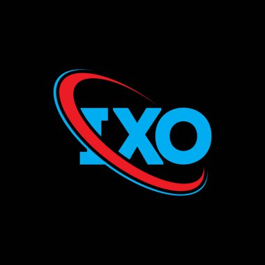 IXO logosu. IXO mektubu. IXO harf logosu tasarımı. Çember ve büyük harfli monogram logosuna bağlı ilk IXO logosu. Teknoloji, iş ve gayrimenkul markası için IXO tipografisi.