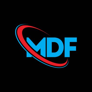 MDF logosu. MDF mektubu. MDF mektup logosu tasarımı. Çember ve büyük harfli monogram logosuna bağlı baş harfler. Teknoloji, iş ve emlak markası için MDF tipografisi.