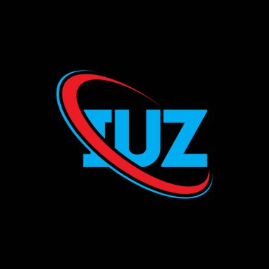 İUZ logosu. İUZ harfi. İUZ harf logosu tasarımı. Daireye ve büyük harfli monogram logosuna bağlı ilk IUZ logosu. Teknoloji, iş ve emlak markası için IUZ tipografisi.