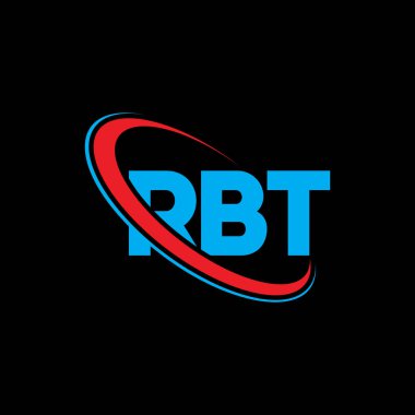 RBT logosu. RBT mektubu. RBT harf logosu tasarımı. Çember ve büyük harfli monogram logosuna bağlı RBT logosu. Teknoloji, iş ve emlak markası için RBT tipografisi.