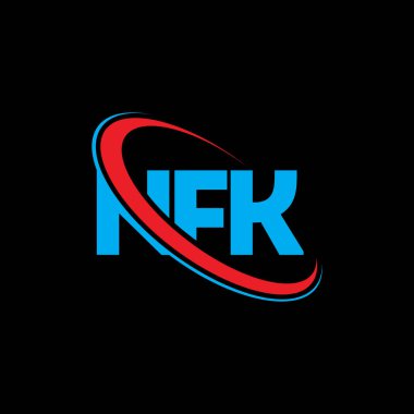 NFK logosu. NFK mektubu. NFK mektup logosu tasarımı. Çember ve büyük harfli monogram logosuna bağlı NFK logosu. Teknoloji, iş ve emlak markası için NFK tipografisi.