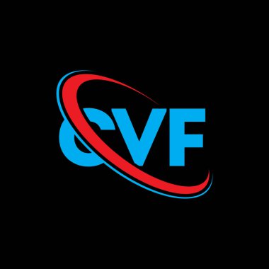 CVF logosu. CVF mektubu. CVF harf logosu tasarımı. Çember ve büyük harfli monogram logosuna bağlı baş harfler. Teknoloji, iş ve emlak markası için CVF tipografisi.