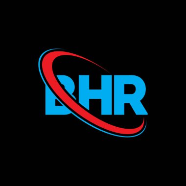 BHR logosu. BHR mektubu. BHR harf logosu tasarımı. Çember ve büyük harfli monogram logosuyla birleştirilmiş BHR logosu. Teknoloji, iş ve emlak markası için BHR tipografisi.