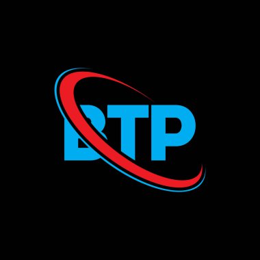 BTP logosu. BTP mektubu. BTP harf logosu tasarımı. Çember ve büyük harfli monogram logosuna bağlı baş harfler BTP logosu. Teknoloji, iş ve emlak markası için BTP tipografisi.