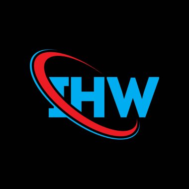 IHW logosu. IHW mektubu. IHW harf logosu tasarımı. Çember ve büyük harfli monogram logosuna bağlı ilk IHW logosu. Teknoloji, iş ve emlak markası için IHW tipografisi.