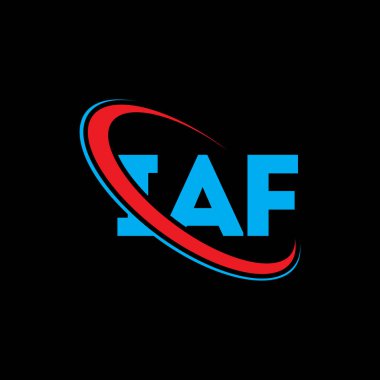 IAF logosu. IAF mektubu. IAF mektup logosu tasarımı. Çember ve büyük harfli monogram logosuna bağlı ilk IAF logosu. Teknoloji, iş ve emlak markası için IAF tipografisi.