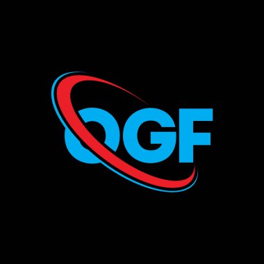 OGF logosu. OGF mektubu. OGF mektup logosu tasarımı. Çember ve büyük harfli monogram logosuyla birleştirilmiş OGF logosu. Teknoloji, iş ve emlak markası için OGF tipografisi.