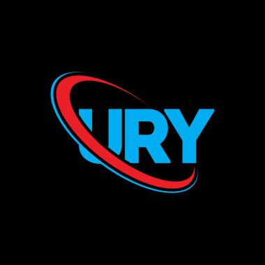 Ury logosu. Acil mektup. URY mektup logosu tasarımı. Çember ve büyük harfli monogram logosuna bağlı URY logosu. Teknoloji, iş ve emlak markası için URY tipografisi.