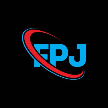 FPJ logosu. FPJ mektubu. FPJ harf logosu tasarımı. Çember ve büyük harfli monogram logosuna bağlı FPJ logosu. Teknoloji, iş ve emlak markası için FPJ tipografisi.