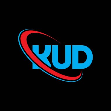 KUD logosu. KUD mektubu. KUD harf logo tasarımı. Çember ve büyük harfli monogram logosuna bağlı KUD logosu. Teknoloji, iş ve emlak markası için KUD tipografisi.