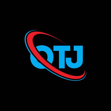 OTJ logosu. OTJ mektubu. OTJ harf logosu tasarımı. Çember ve büyük harfli monogram logosuna bağlı baş harfler OTJ logosu. Teknoloji, iş ve emlak markası için OTJ tipografisi.